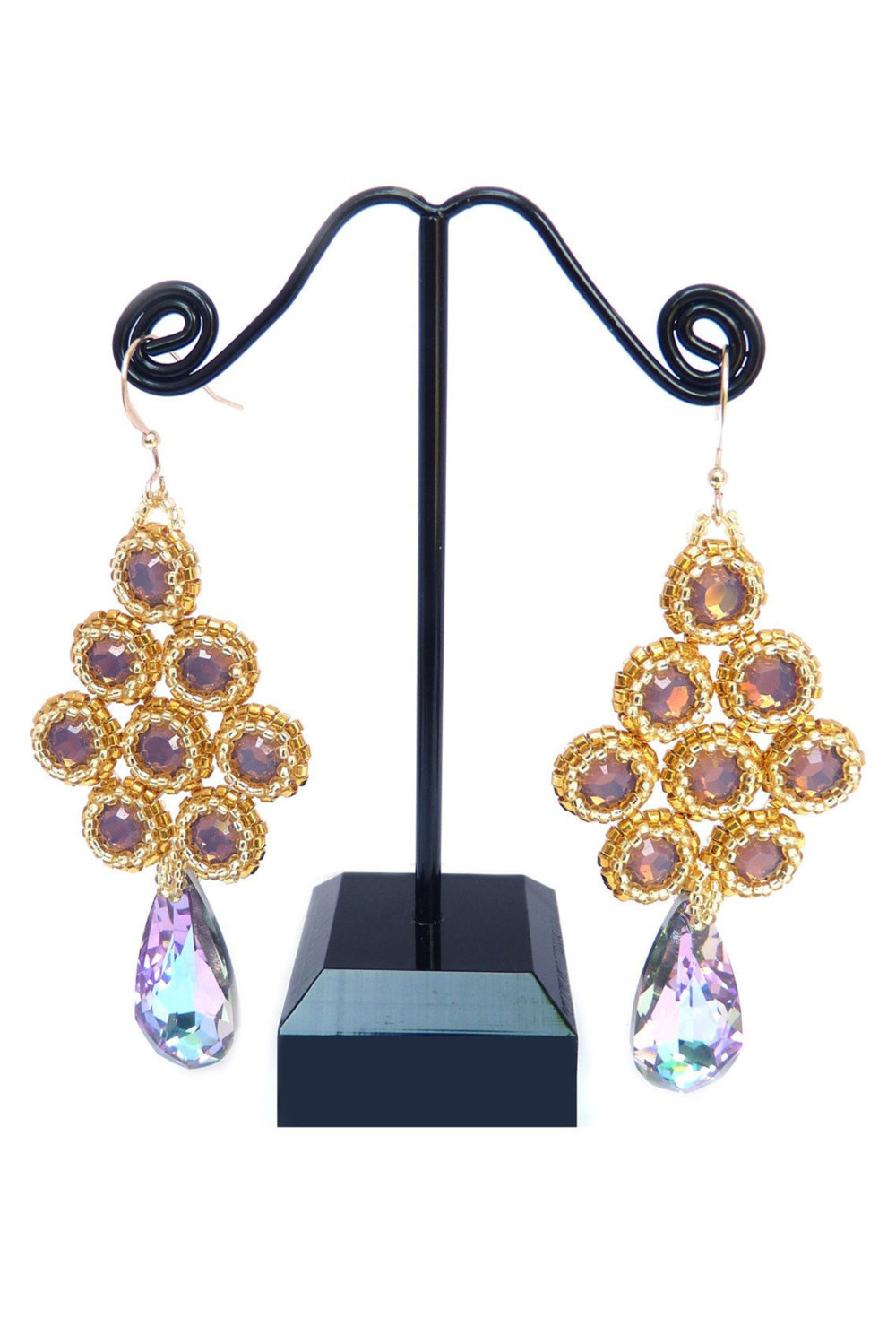 Bezels in Gold and Vitrail Cyclamen Opal Beaded Earrings