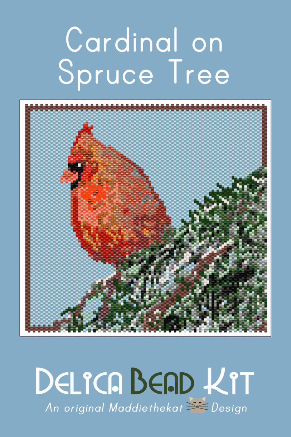 Cardinal on Spruce Tree Larger Peyote Bead Pattern PDF or Bead Kit | Bird