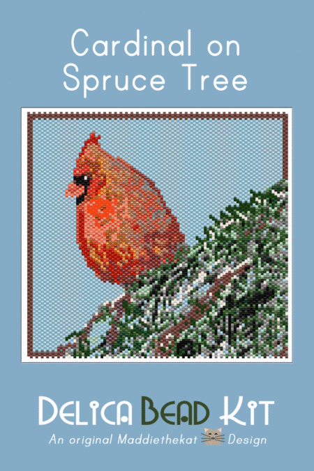 Cardinal on Spruce Tree Larger Peyote Bead Pattern PDF or Bead Kit
