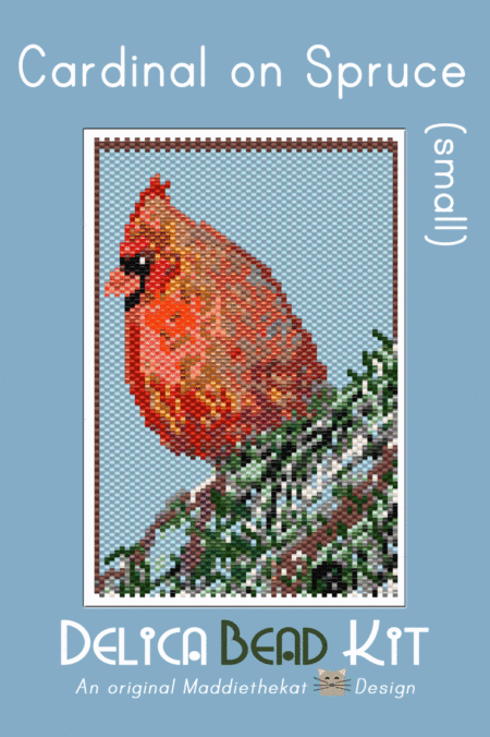 Cardinal on Spruce Tree Small Peyote Bead Pattern PDF or Bead Kit