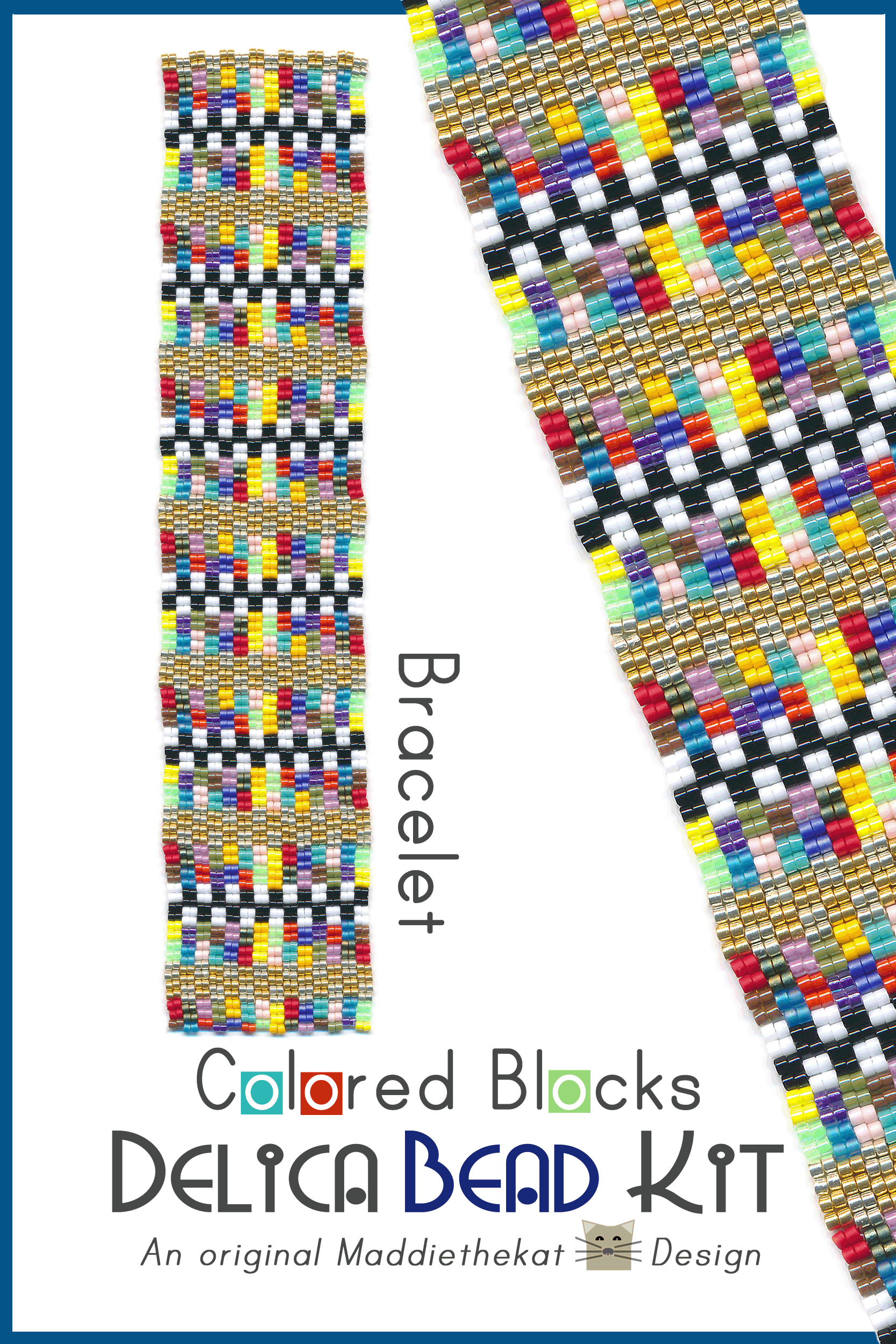 Colored Blocks Bracelet 2-Drop Peyote Bead Pattern or Bead Kit