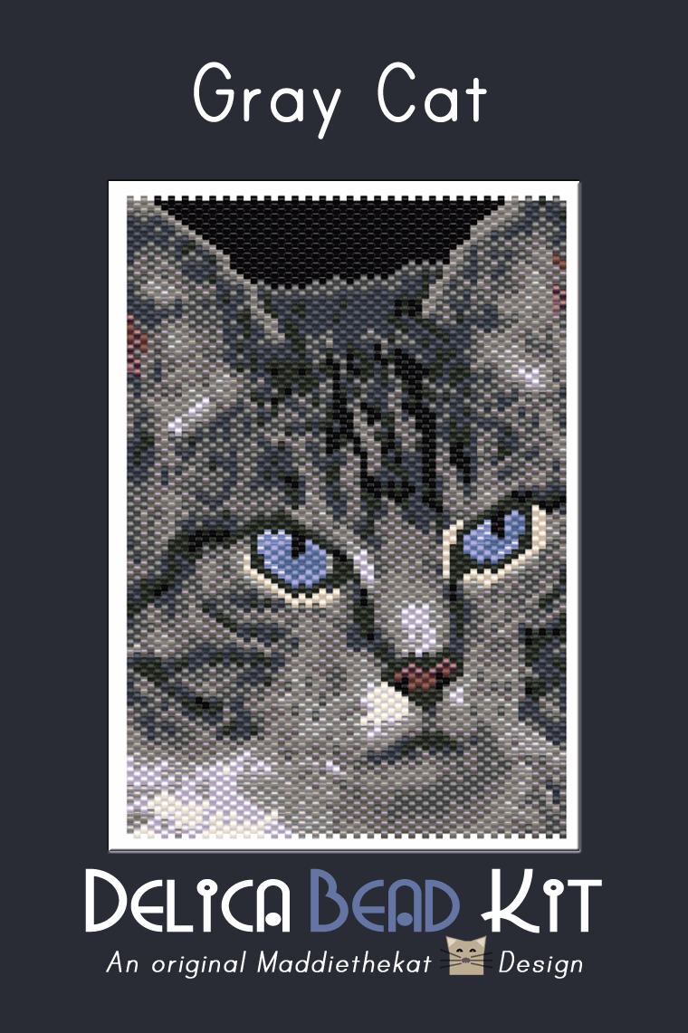 Gray Cat 01 Small Peyote Bead Pattern PDF or Bead Kit