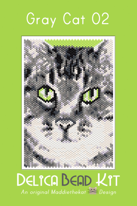 Gray Cat 02 Small Peyote Bead Pattern PDF or Bead Kit