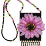 Pink Flower Amulet Bag Beaded Necklace