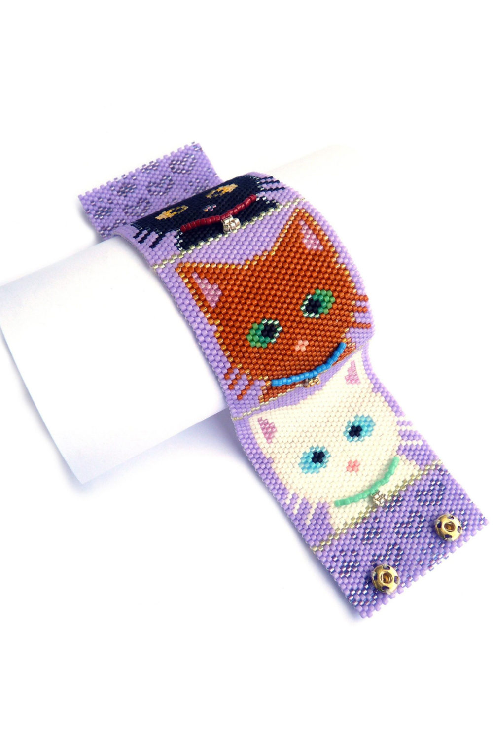 Pretty Kitties Wide Cuff Beaded Bracelet Cats