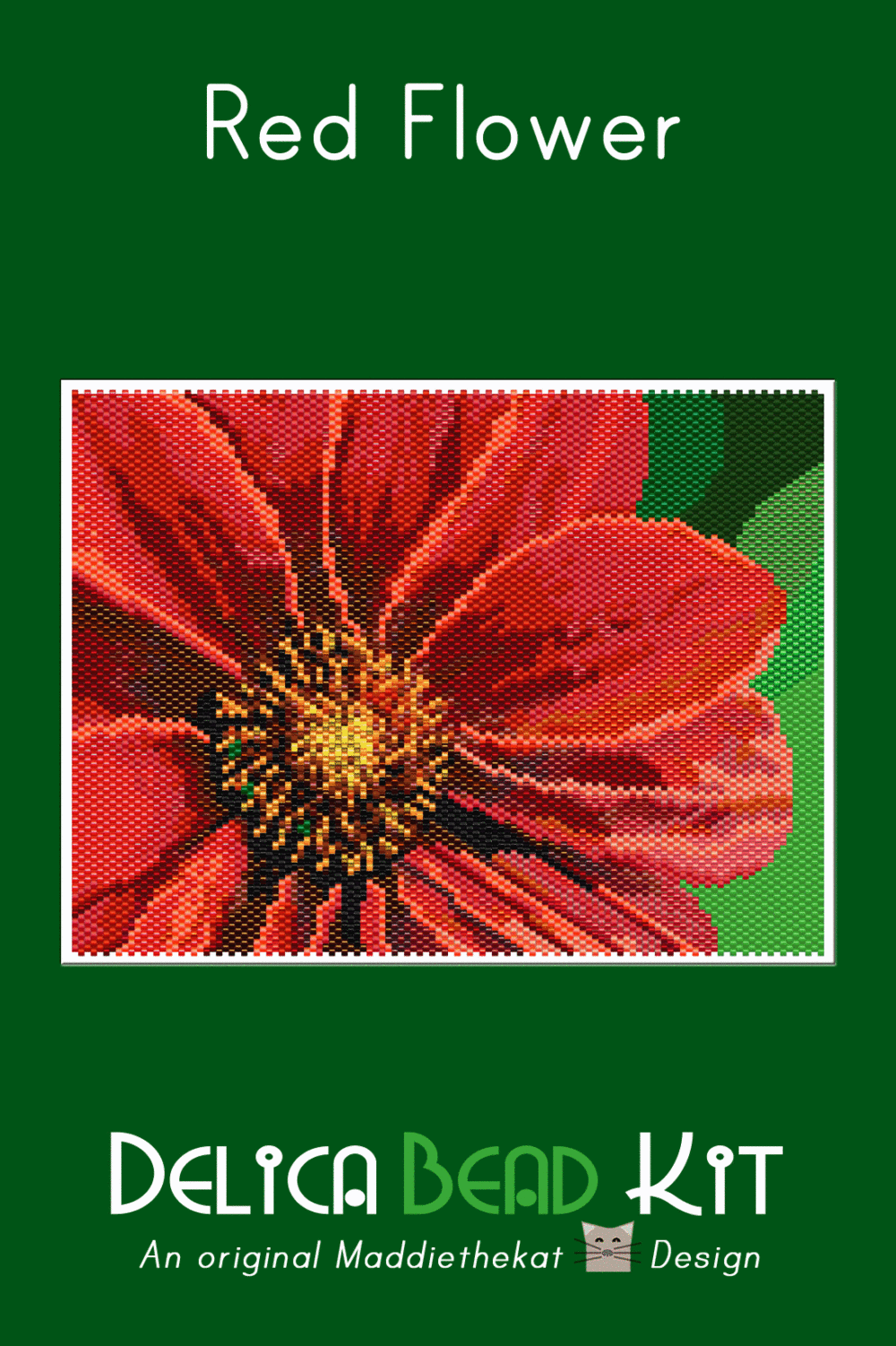 Red Flower Larger Peyote Bead Pattern PDF or Bead Kit
