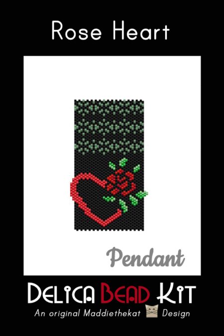 Rose Heart Pendant Peyote Bead Pattern PDF or Bead Kit