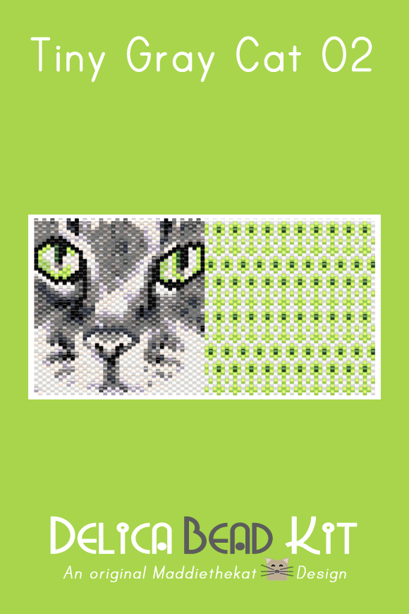 Gray Cat 02 Tiny Peyote Bead Pattern PDF or Bead Kit