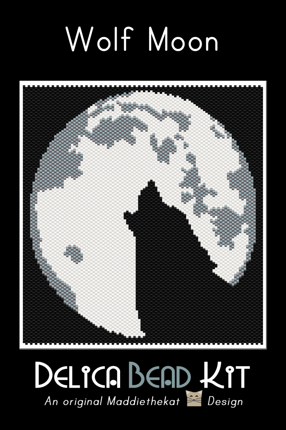 Wolf Moon - Simple - Larger Panel Peyote Bead Pattern PDF or Bead KIT