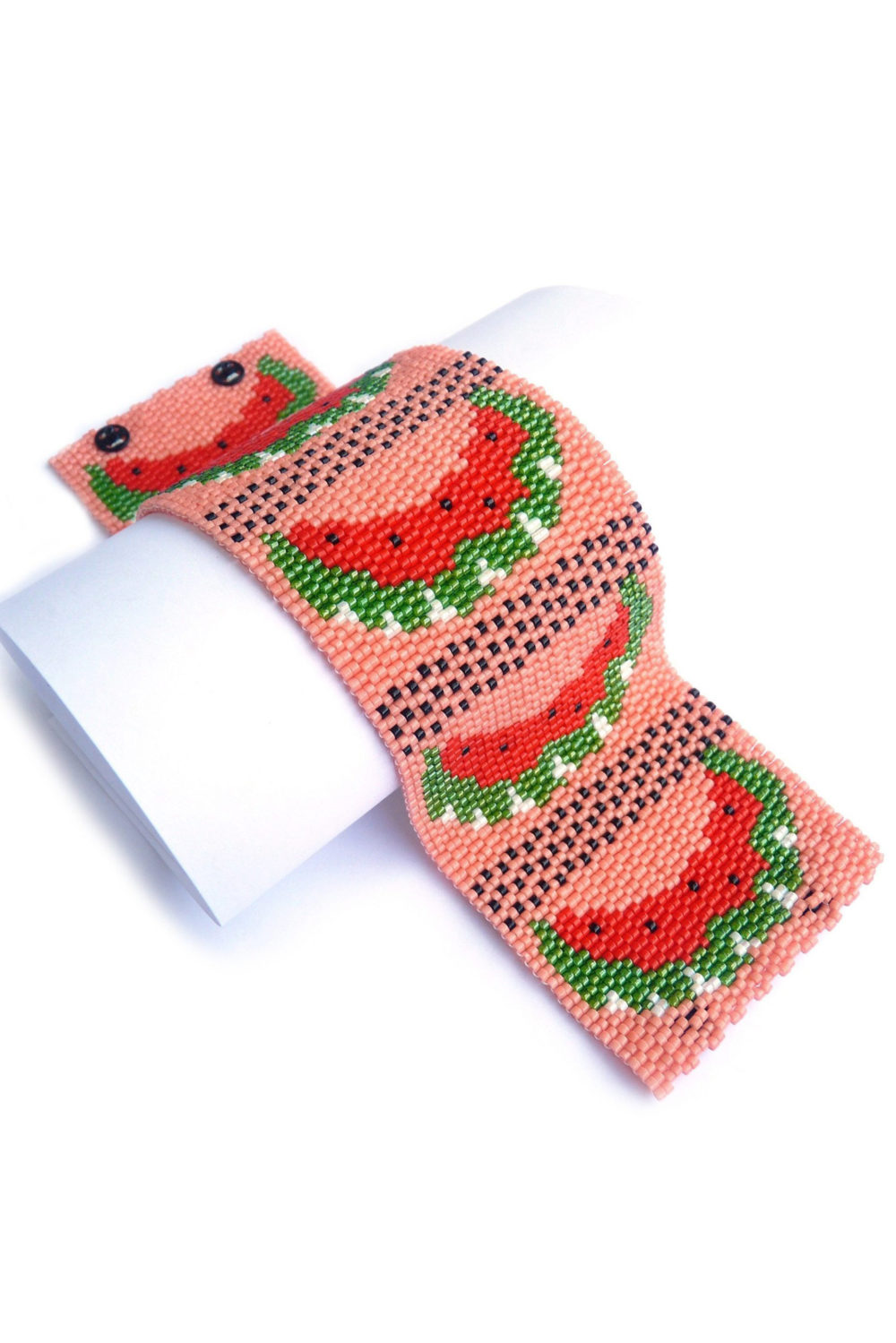 Juicy Watermelon Wide Cuff Beaded Bracelet