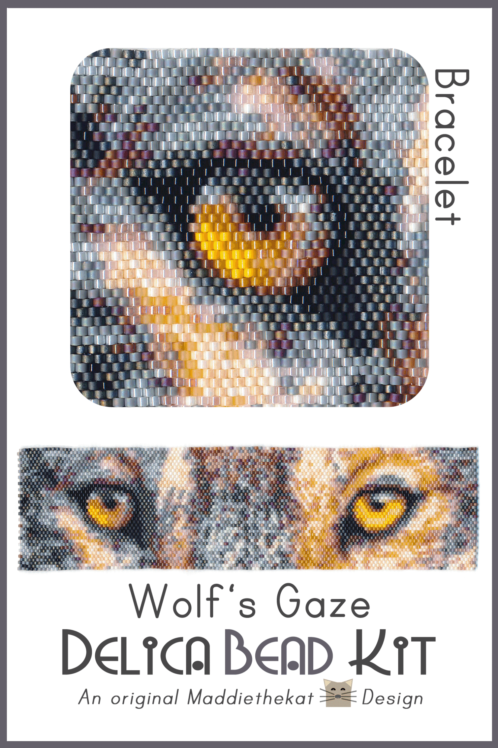 Wolf’s Gaze Wide Cuff Bracelet Peyote Bead Pattern PDF