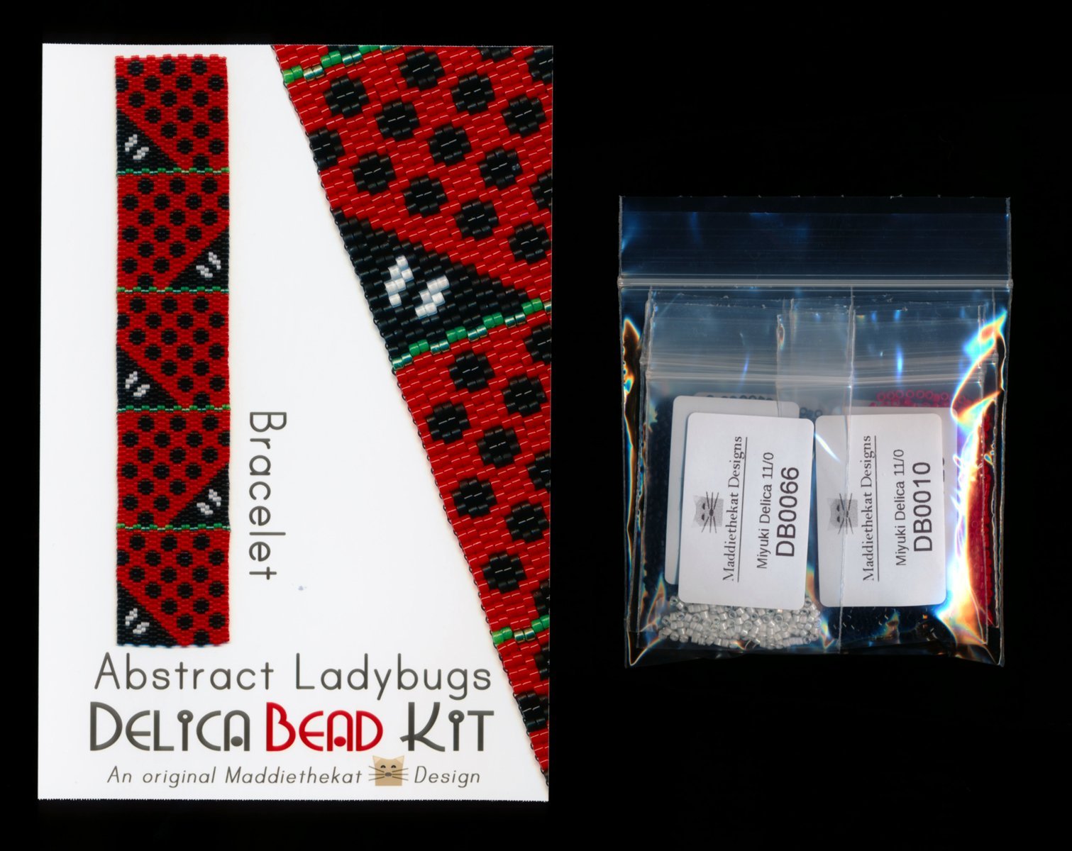 Abstract Ladybugs Bracelet Delica 2-Drop Peyote Bead Pattern or KIT DIY-Maddiethekat Designs
