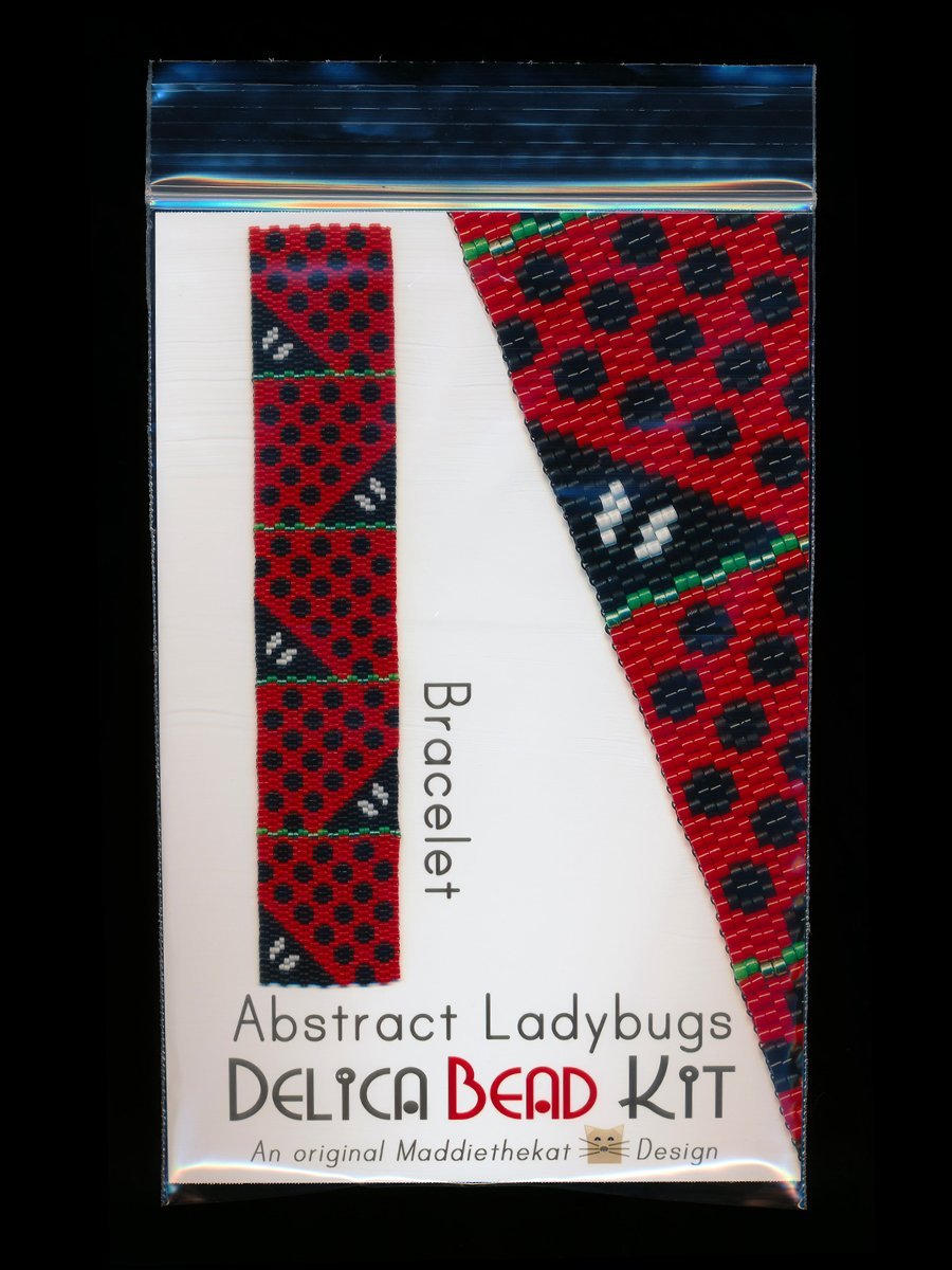 Abstract Ladybugs Bracelet Delica 2-Drop Peyote Bead Pattern or KIT DIY-Maddiethekat Designs