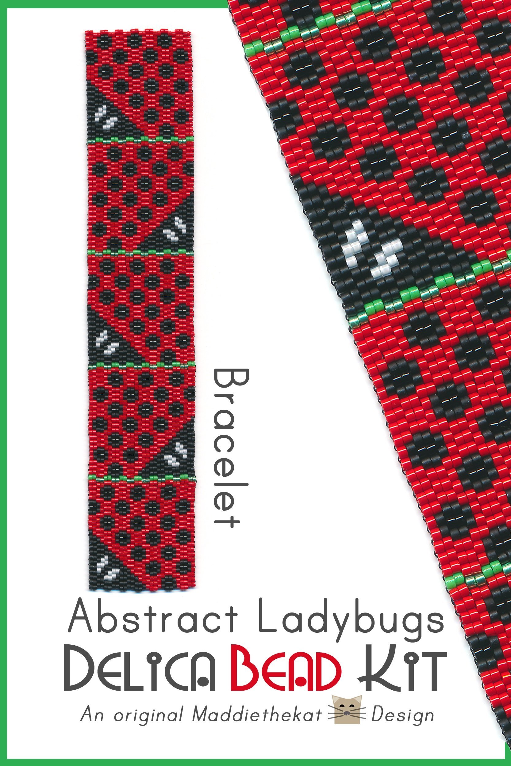 Ladybugs Bracelet 2-Drop Peyote Bead Pattern or Bead Kit