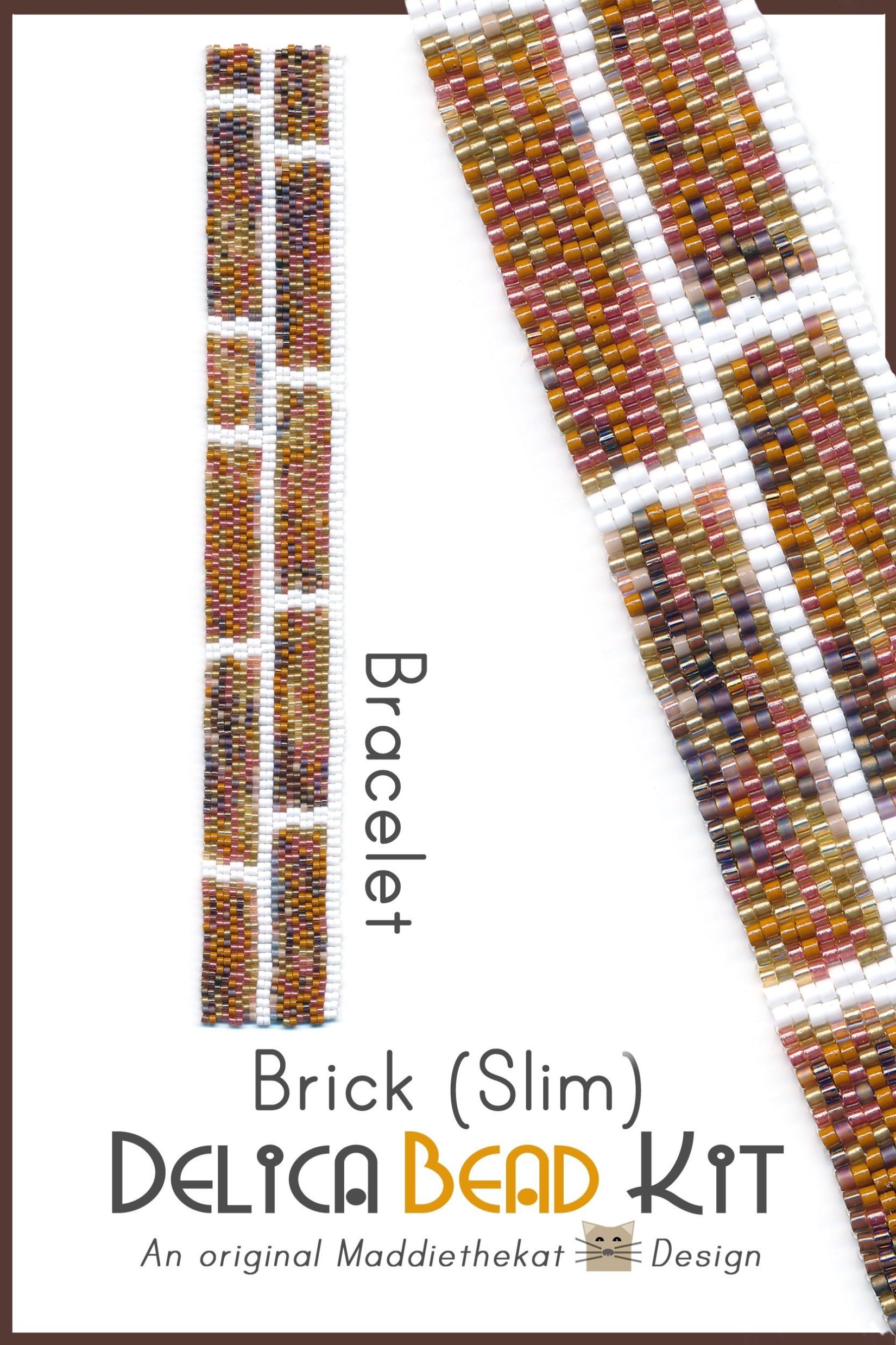 Brick Wall Slim Bracelet 2-Drop Peyote Bead Pattern or Bead Kit