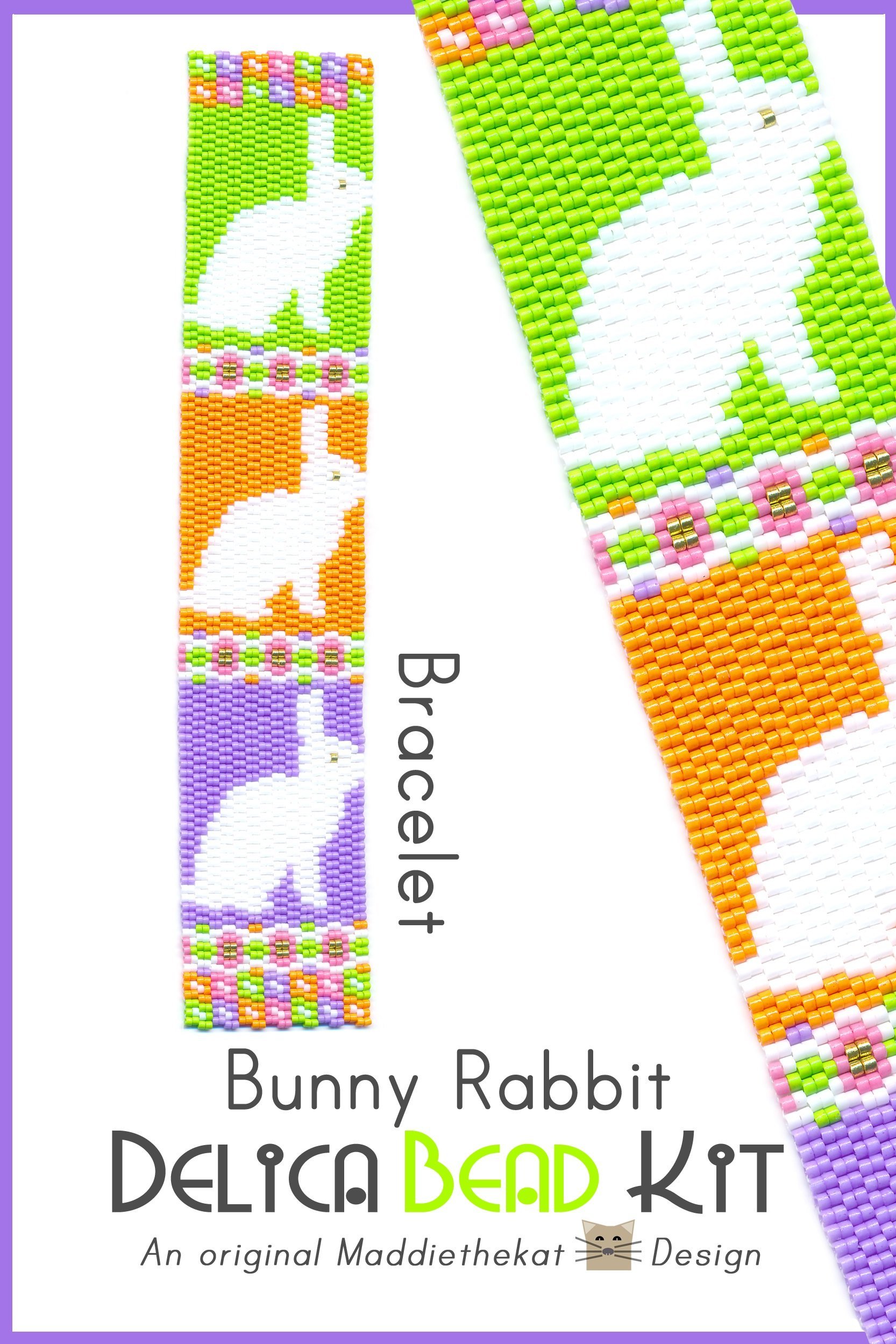 Bunny Rabbit Bracelet 2-Drop Peyote Seed Bead Pattern Delica DIY KIT-Maddiethekat Designs