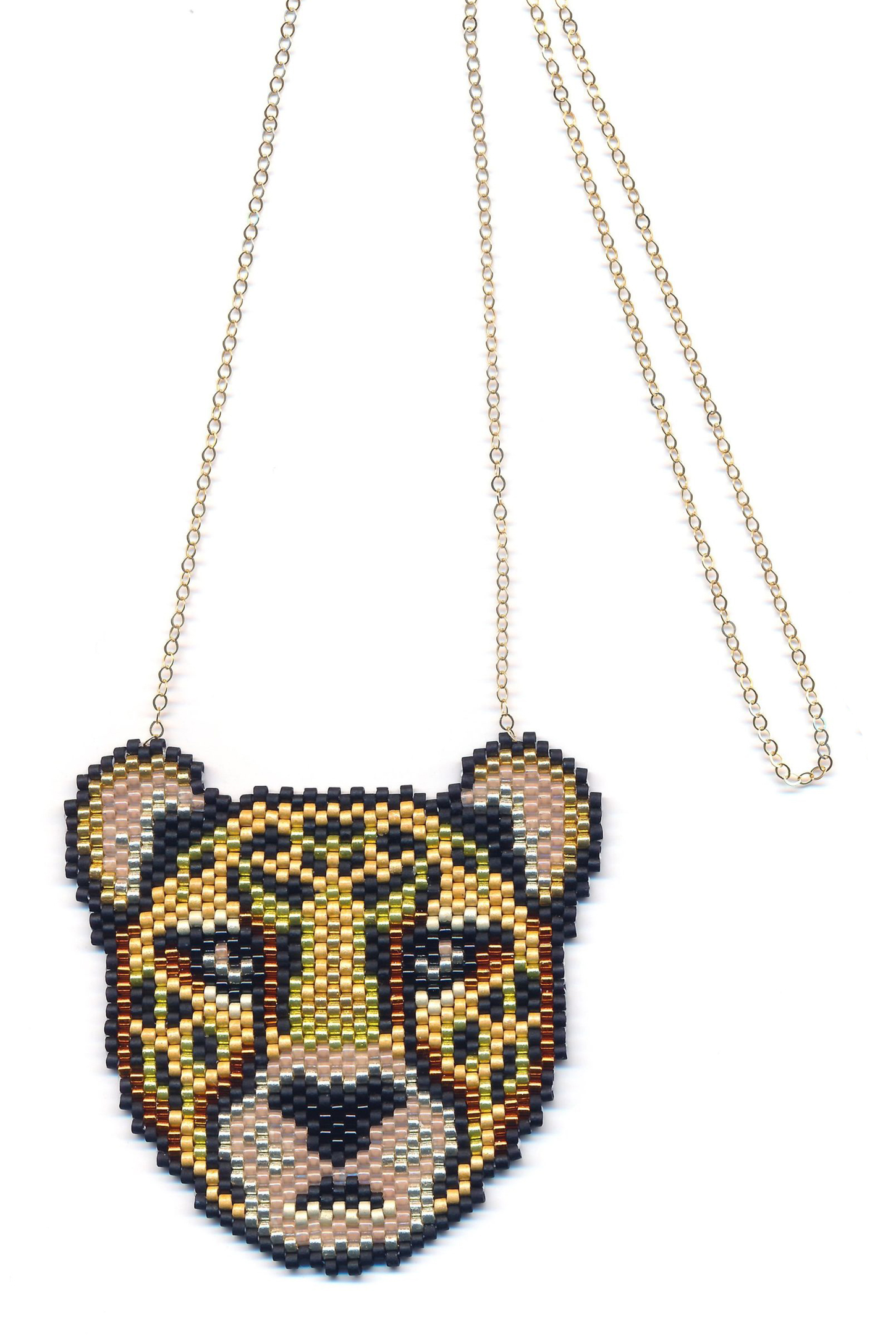 Metallic Cheetah Beaded Pendant Necklace