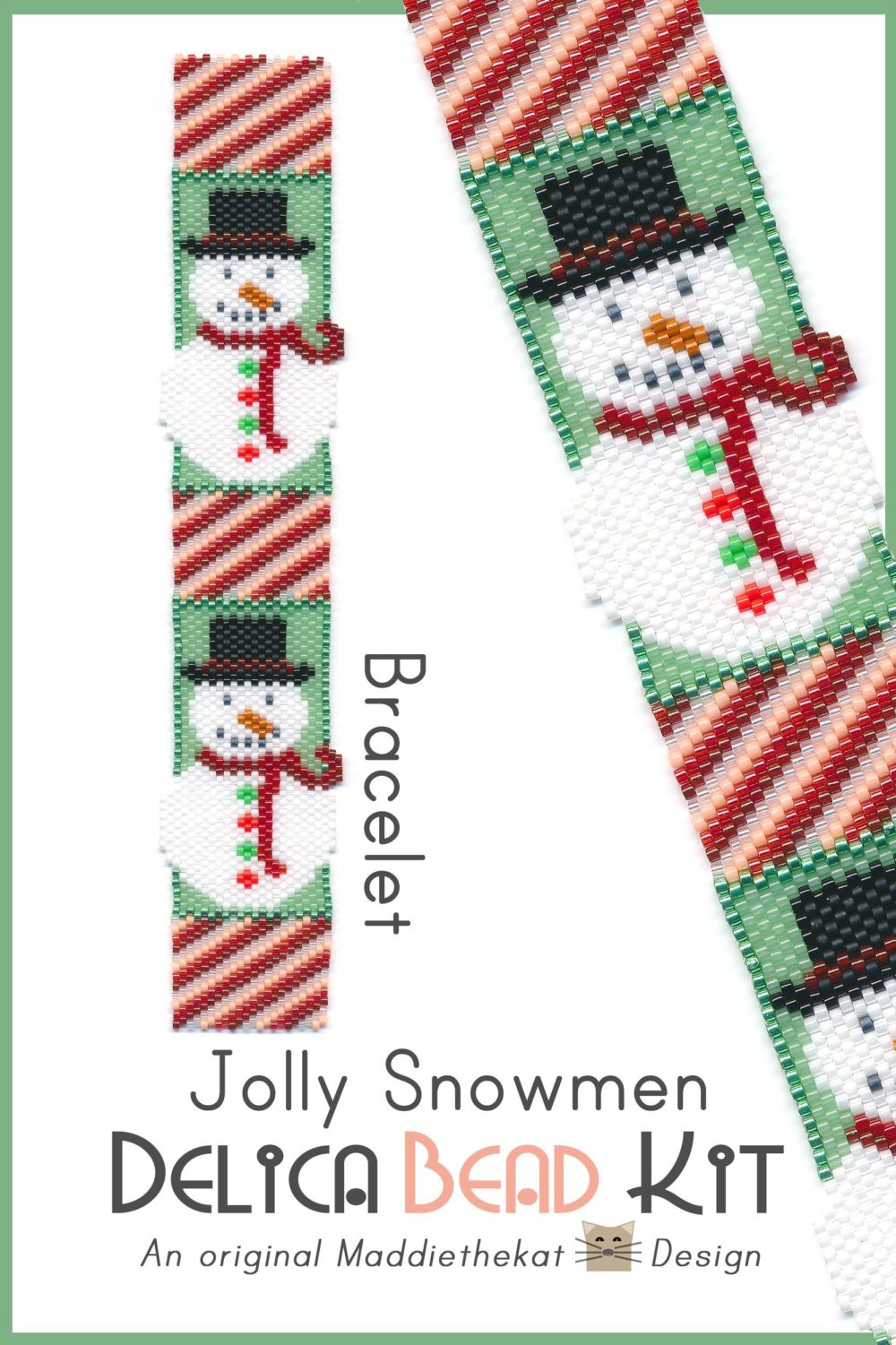 Jolly Snowmen Bracelet Delica Peyote Bead Pattern or KIT DIY Christmas Snowman-Maddiethekat Designs