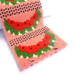 Juicy Watermelon Wide Cuff 2-Drop Peyote Seed Beaded Bracelet Fruit-Maddiethekat Designs