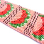 Juicy Watermelon Wide Cuff 2-Drop Peyote Seed Beaded Bracelet Fruit-Maddiethekat Designs