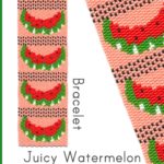 Juicy Watermelon Wide Cuff Bracelet 2-Drop Peyote Pattern Delica Seed Bead DIY Fruit-Maddiethekat Designs