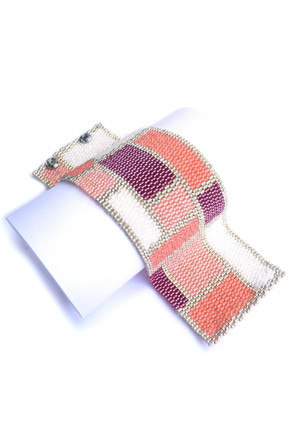 Mondrian Feminine Wide Cuff Beaded Bracelet