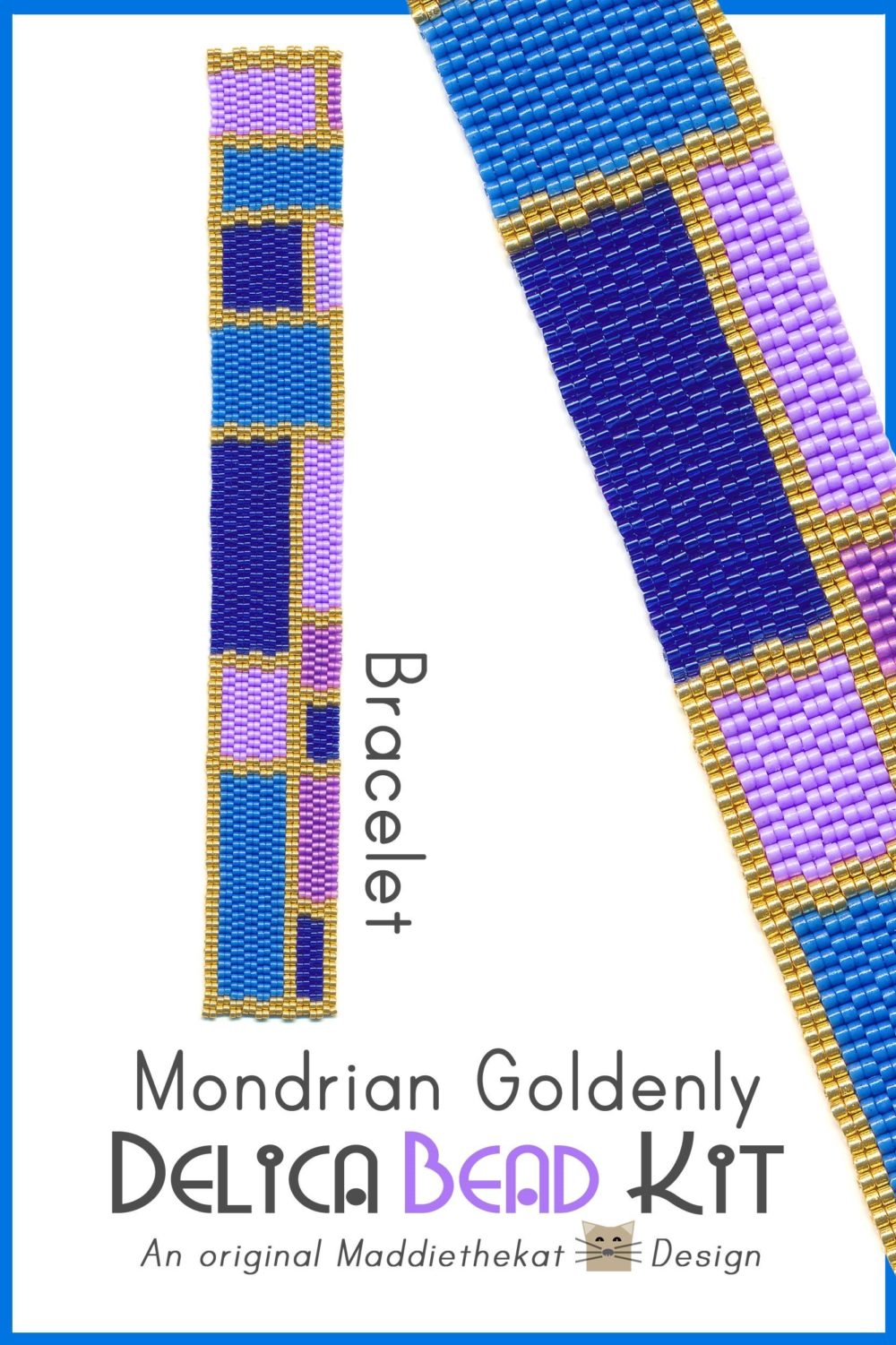 Mondrian Goldenly Slim Bracelet 2-Drop Peyote Bead Pattern or Bead Kit