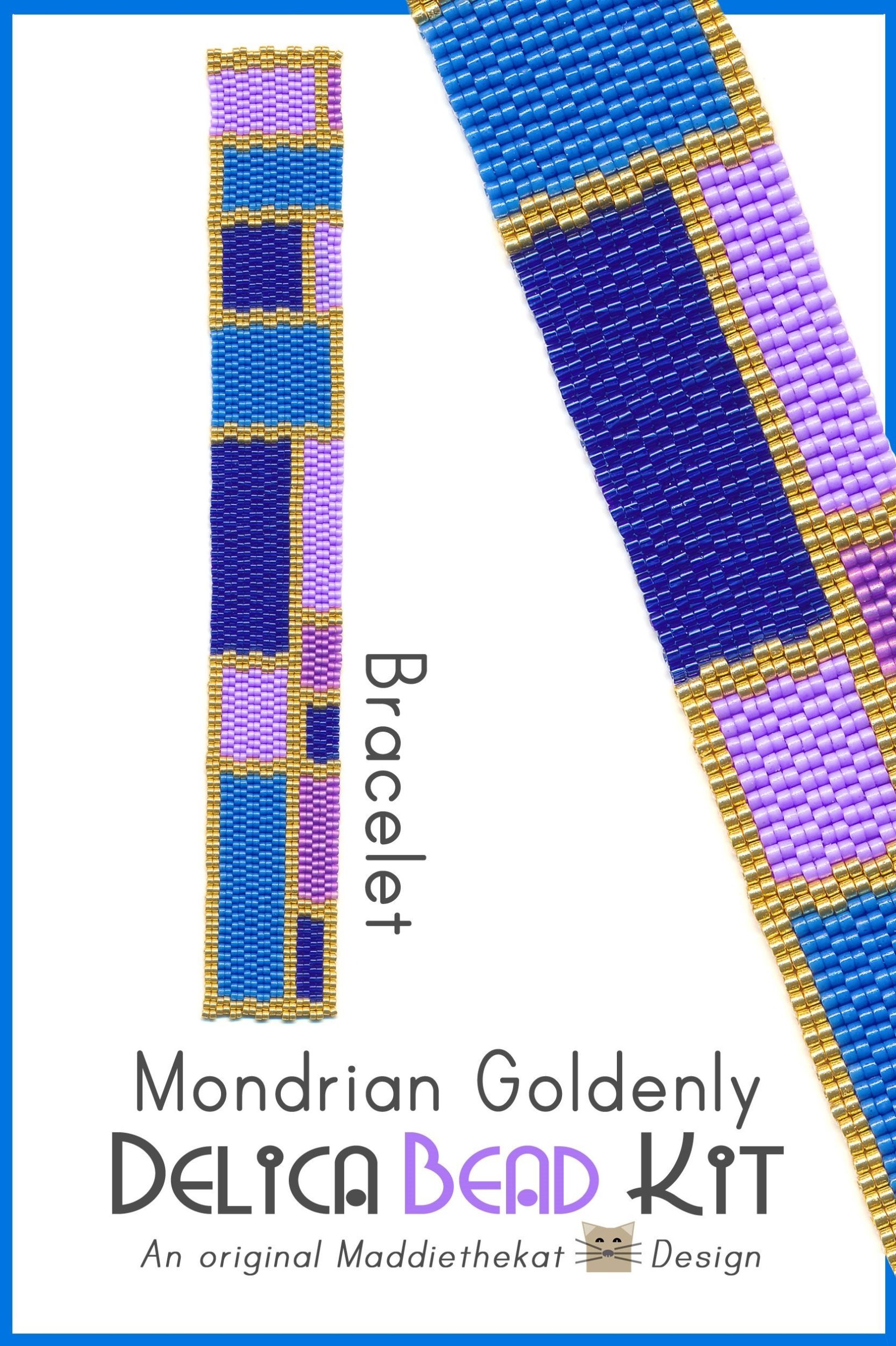 Mondrian Goldenly Slim Bracelet 2-Drop Peyote Bead Pattern PDF