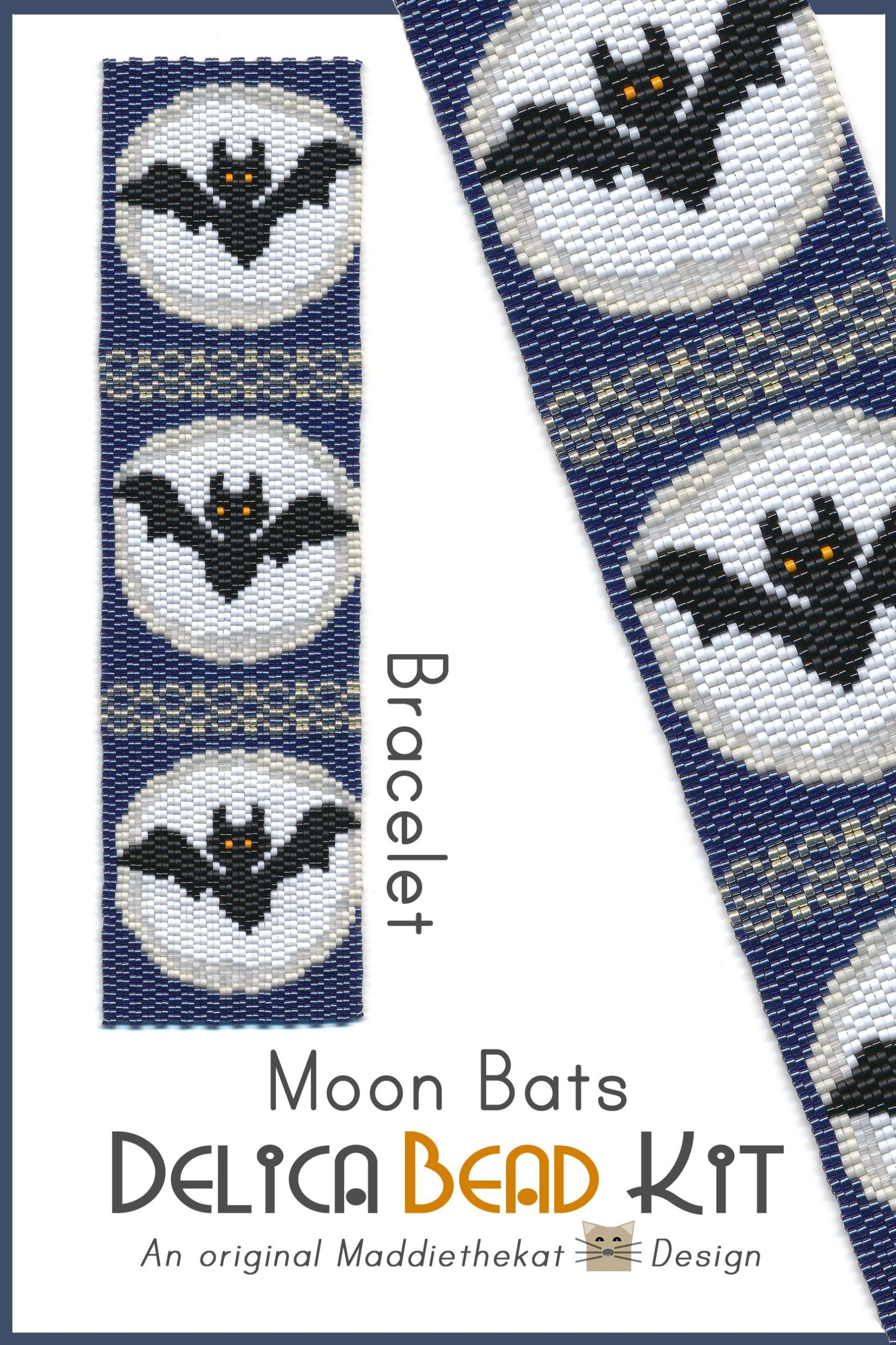 Moon Bats Wide Cuff Bracelet 2-Drop Peyote Bead Pattern or Bead Kit