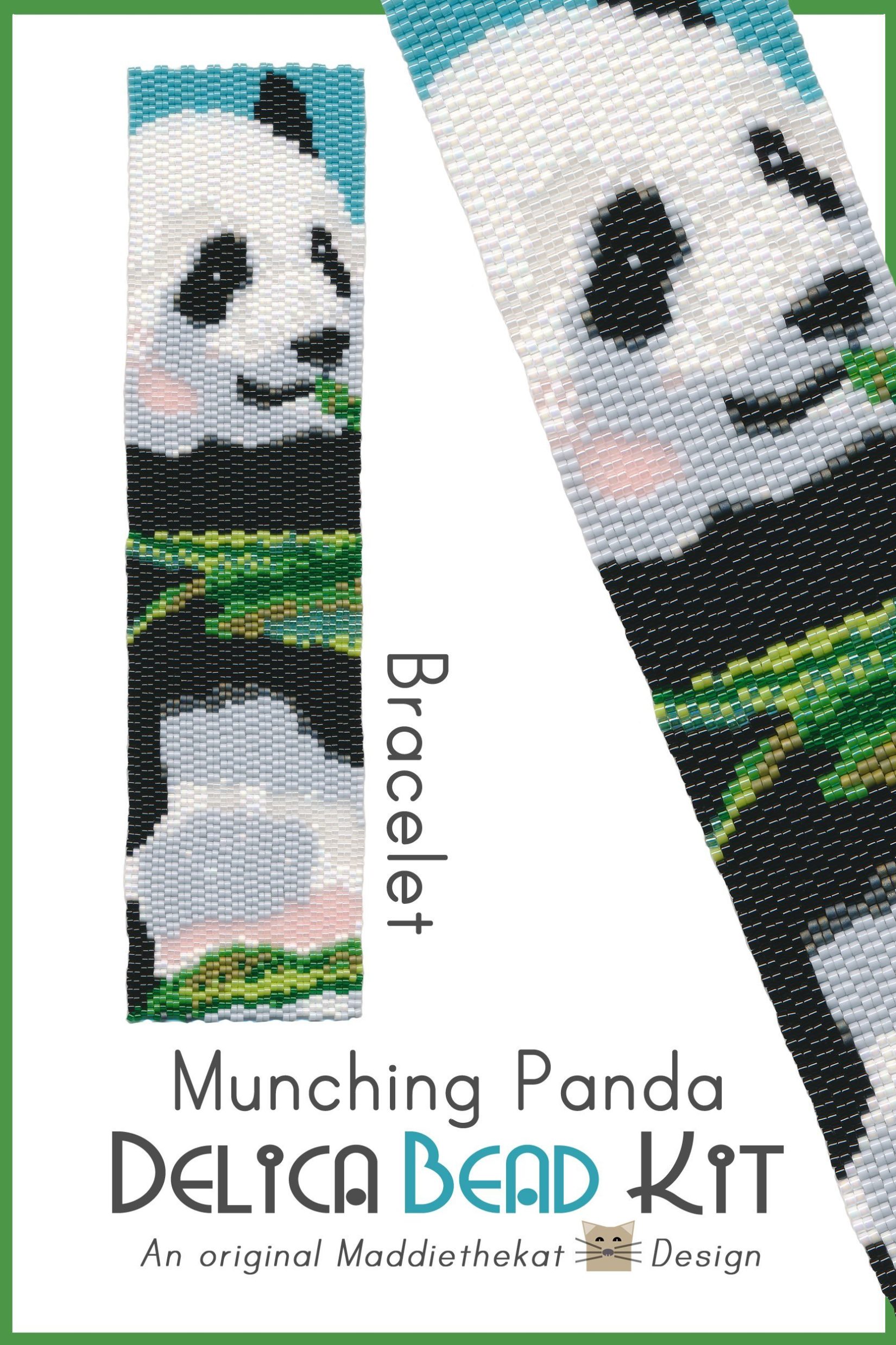 Munching Panda Wide Cuff Bracelet 2-Drop Peyote Bead Pattern or Bead Kit