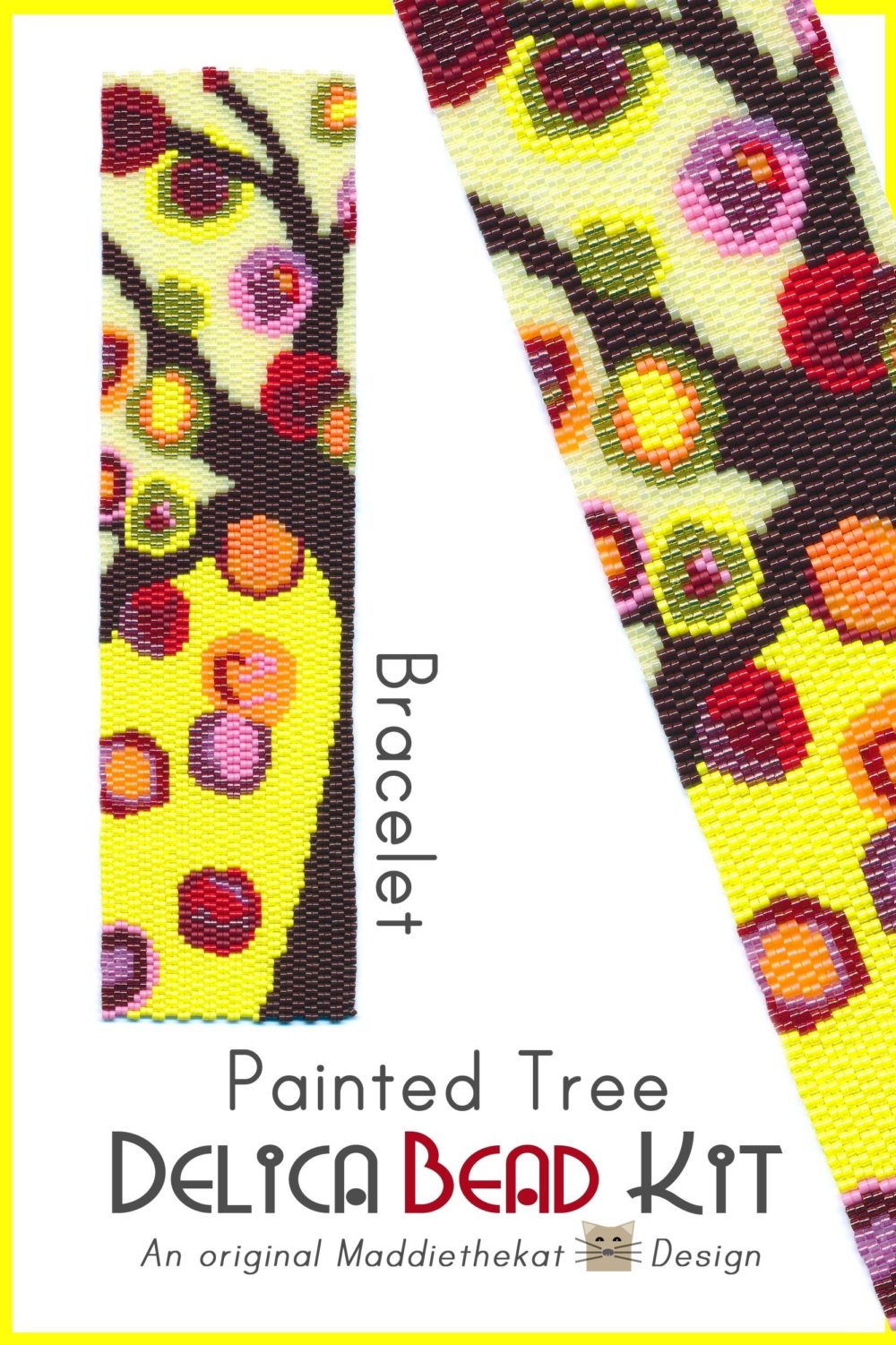 Painted Tree Wide Cuff Bracelet 2-Drop Peyote Bead Pattern or Bead Kit