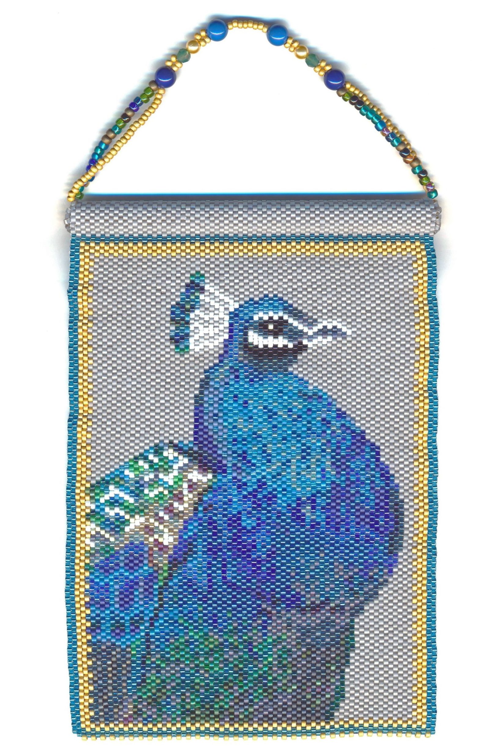 Peacock Beaded Panel Tapestry Wall Art Bird
