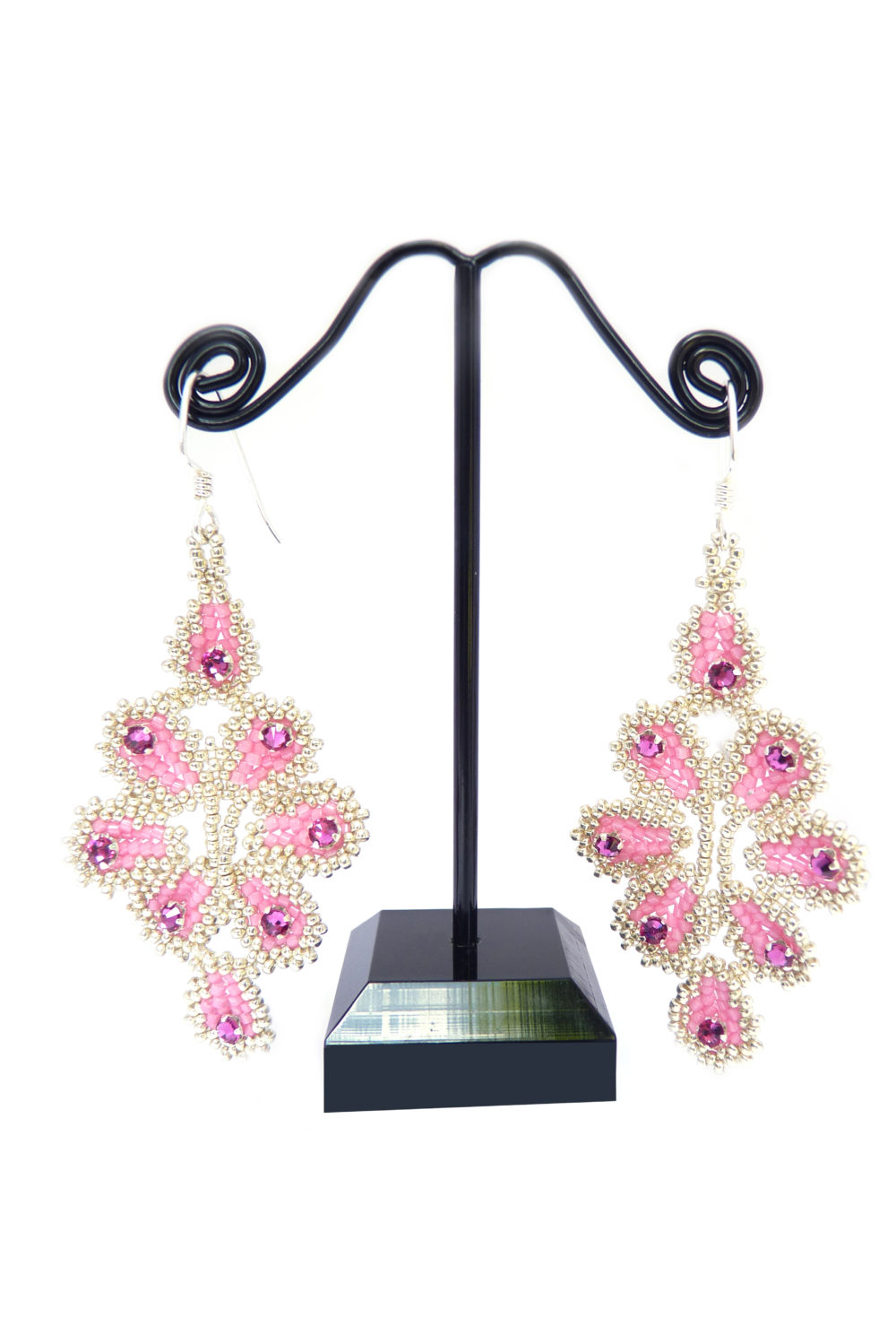 Ravenna Rose, Fuchsia and Silver Beaded Earrings