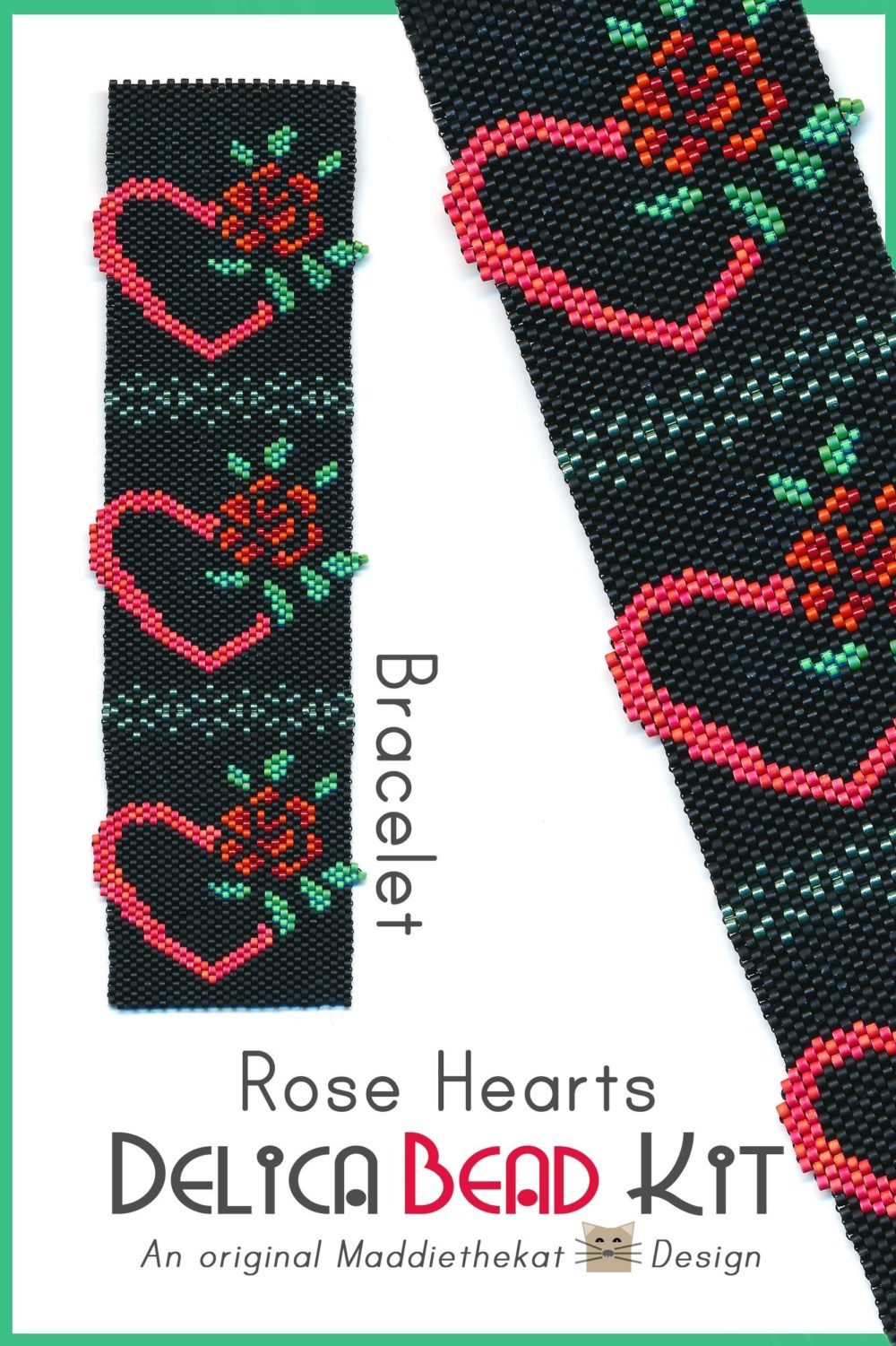 Rose Hearts Bracelet Peyote Bead Pattern or Bead Kit