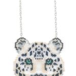 Snow Leopard Wild Cat Seed Beaded Pendant Necklace-Maddiethekat Designs