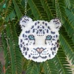 Snow Leopard Wild Cat Seed Beaded Pendant Necklace-Maddiethekat Designs