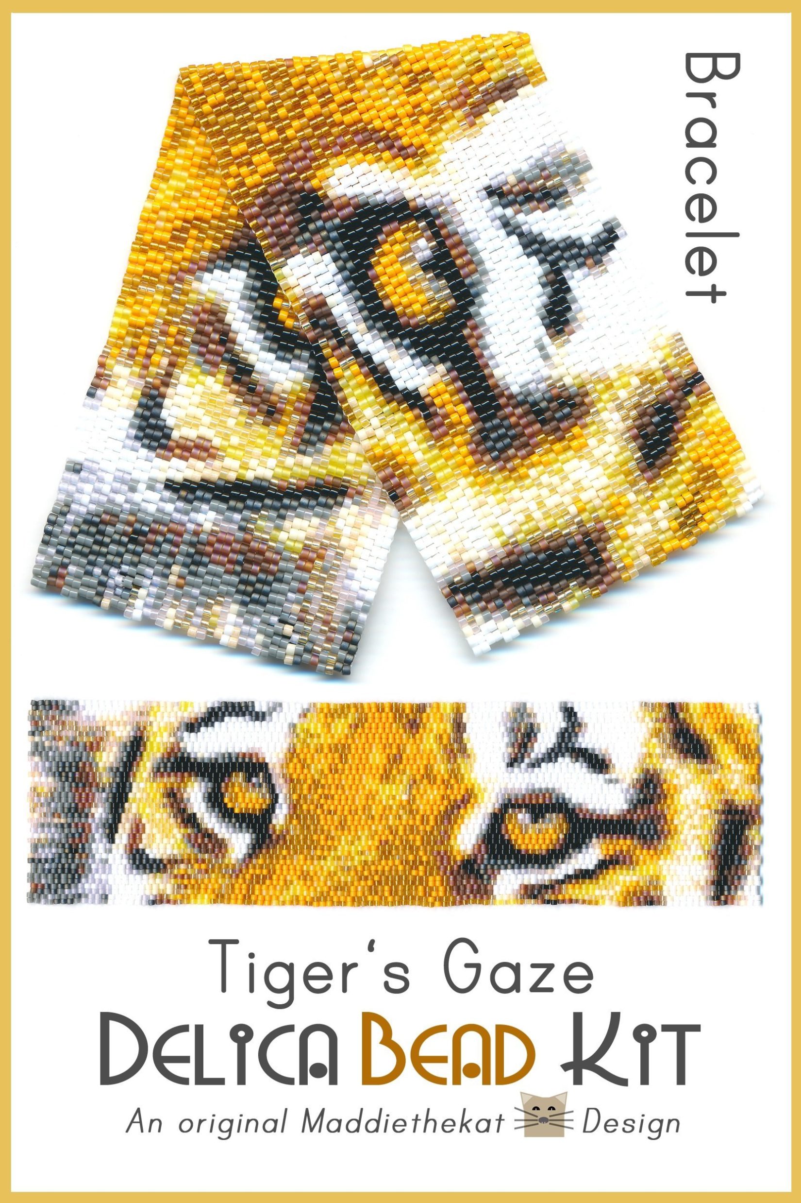 Tiger’s Gaze Wide Cuff Bracelet 2-Drop Peyote Bead Pattern PDF or Bead Kit