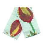 Tulip Flowers Wide Cuff 2-Drop Peyote Seed Beaded Bracelet-Maddiethekat Designs