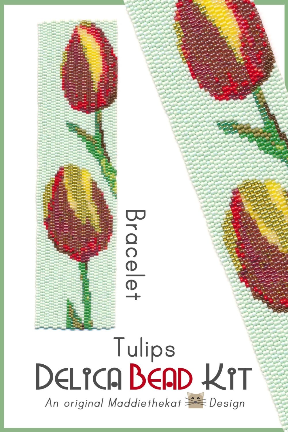 Tulips Wide Cuff Bracelet 2-Drop Peyote Bead Pattern PDF or Bead Kit