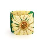 Yellow Flowers Wide Cuff 2-Drop Peyote Seed Bead Bracelet-Maddiethekat Designs