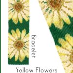 Yellow Flowers Wide Cuff Bracelet 2-Drop Peyote Bead Pattern or Bead Kit