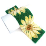Yellow Flowers Wide Cuff Beaded Bracelet