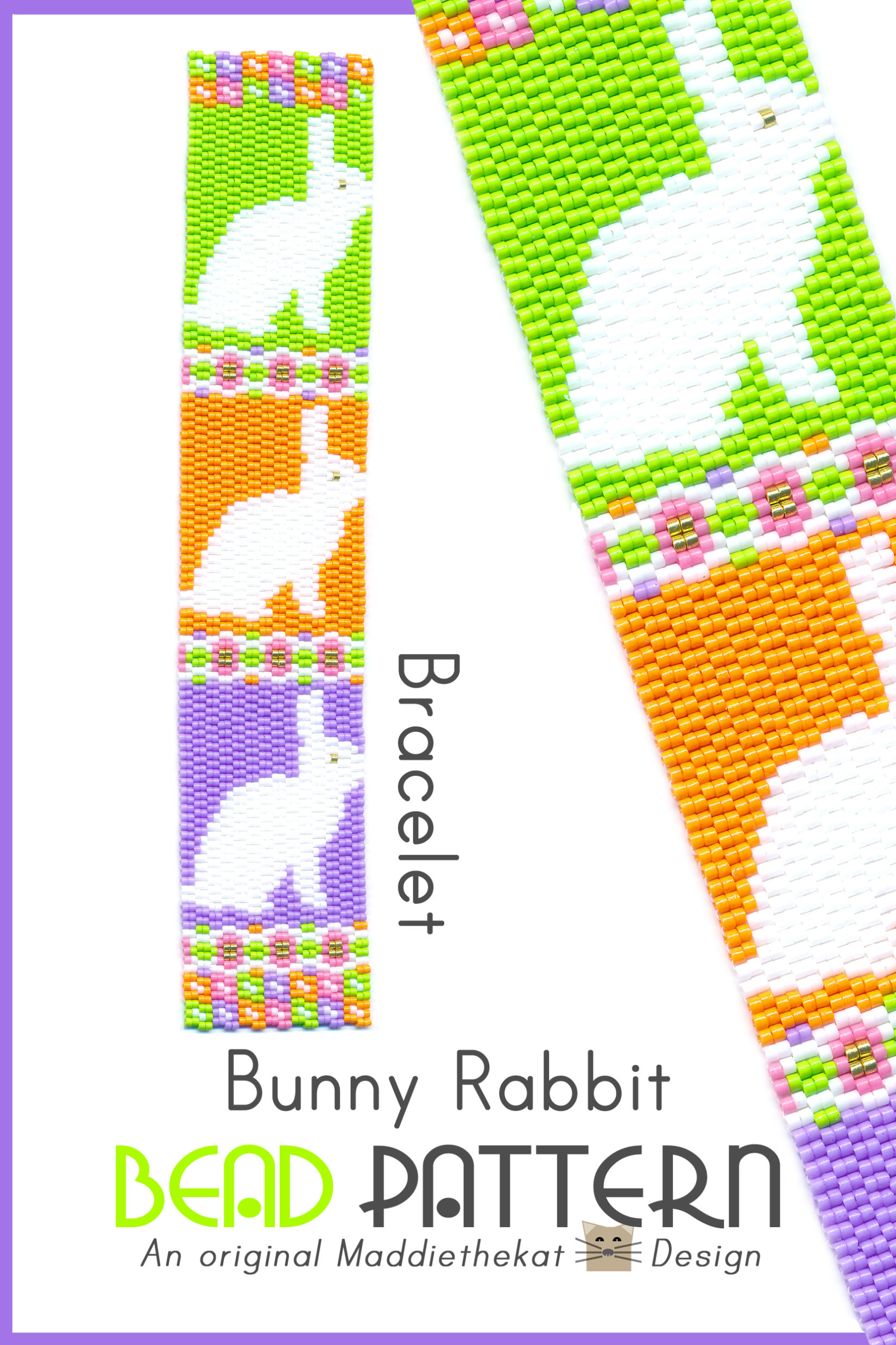 Bunny Rabbit Bracelet 2-Drop Peyote Bead Pattern PDF
