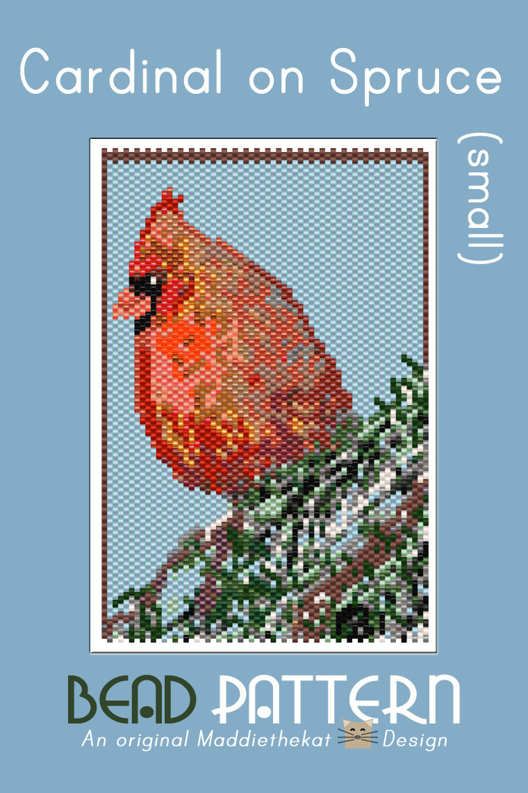 Cardinal on Spruce Tree Small Peyote Bead Pattern PDF